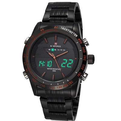 

Sports Men Watch Stainless Steel Quartz Men Watch LED Dual Display Watch Red
