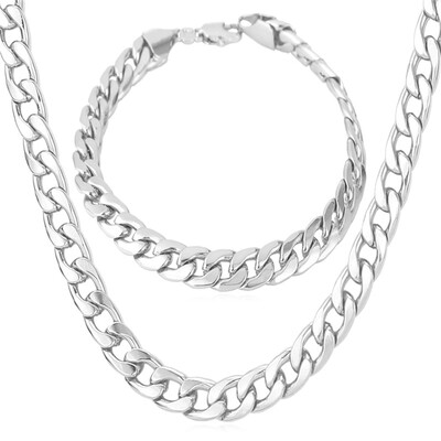 

Party Jewelry Sets Men's Fashion Jewelry Sale Trendy 18K Real Gold Plated 8 MM Wide Chain Bracelet Necklace Set Wholesale
