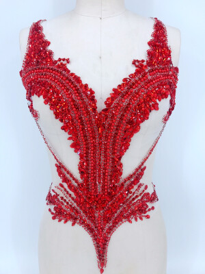 

Pure hand made sew on blackroyalbluerose red Rhinestones applique on mesh crystals patches trimming 5644cm dress accessory