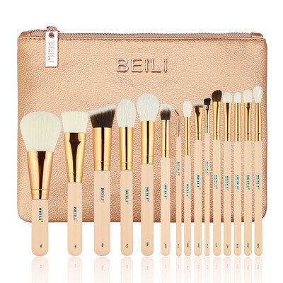 

BEILI 15 STÜCK Розовая накидка Синтетическая Pferdehaar Stiftung rouge lidschatten Pulver Eyeliner Make-up pinsel set