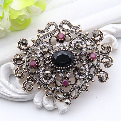 

SUNSPICE MS Turkish Vintage Flower Resin Brooch Pins Antique Color Round Brooches Jewelry Ethnic Bohemia Hijiab Lapel Corsage