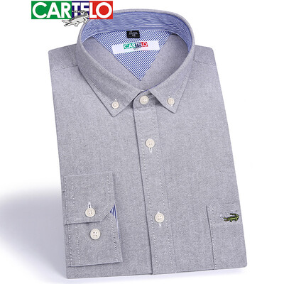 

CARTELO Long Sleeve Shirt Mens Business Casual Cotton Slim Oxford Spinning Shirt Navy 41X CXCS01