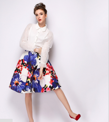 

Lovaru ™2015 autumn new European leg temperament printing waist skirt tutu space cotton