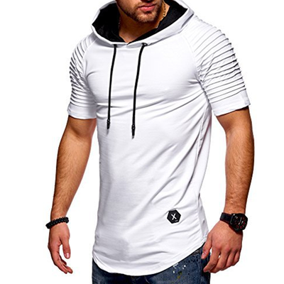 

Summer Mens Casual Tops Fashion Short Sleeved T-shirt Solild Color Fold Round Neck Hooded Pullovers Clothes Mens T-shirt