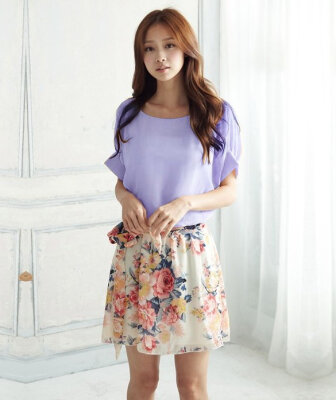 

Womens Charming Summer Crewneck Chiffon Short Sleeve Floral Casual Dress