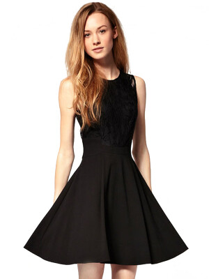 

Charming Sheer Lace Tight Waist Black Sleeveless Chiffon Dress