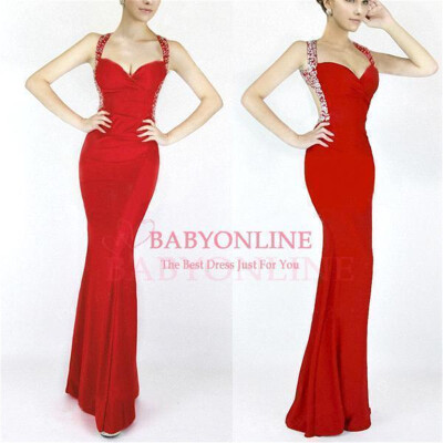 

Red Black Beaded Sheath Evening Prom Party Dress Formal Pageant Bridesmaid Gown Mermaid