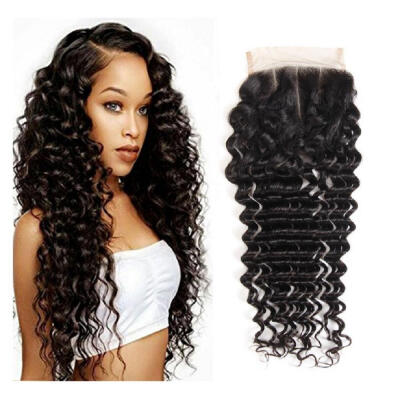 

Protea Brazilian Virgin Hair Deep Wave Closure 3 Part Unprocessd Virgin Human Hair Lace Closure 4x4 with Bleached Knots