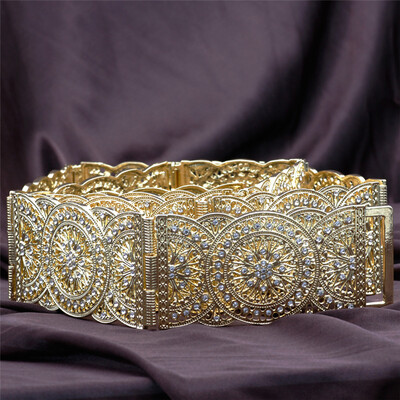 

SUNSPICE MS Gold Silver Color Round Flower Metal Waist Chain Belt Decoration Elegant Wedding Decoration Bridal Sash body jewelry