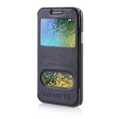 

MOONCASE View Window High grade Leather Side Flip Pouch Stand Shell Back ЧЕХОЛ ДЛЯ Samsung Galaxy E7 Blue