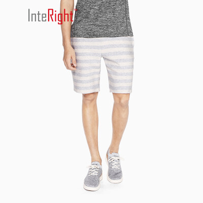 

INTERIGHT casual shorts mens knit striped elastic shorts gray white strip