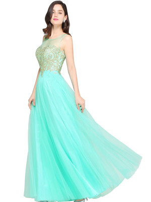 

Sleeveless Appliques Prom Dresses A-line Floor-Length Evening Gown