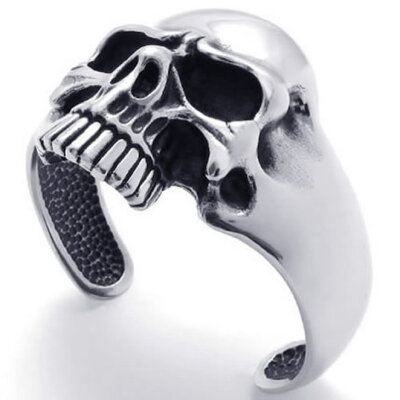 

Hpolw men Vintage fashion Black&Silver Stainless Steel Skull/skeleton Biker Tribal Cuff Bracelet