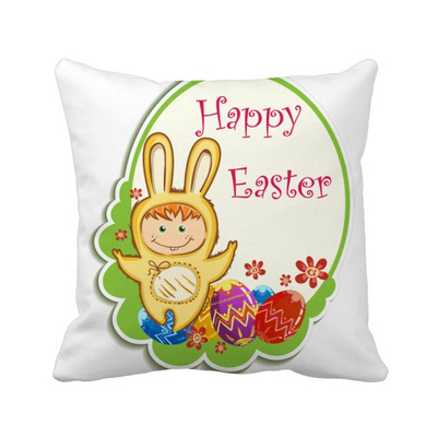 

Happy Easter Yellow Bunny Child Egg Culture Square Throw Pillow Insert Cushion Cover Home Sofa Decor Gift