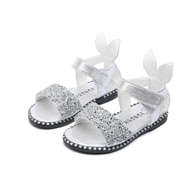 

2018 Hot Sale Baby Girl Sandals Fashion Bling Shiny Rhinestone Girls Shoes With Rabbit Ear Kids Flat Sandals 13-22CM