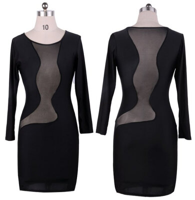 

Women Long Sleeve Sexy Sheer Mesh Bodycon Celebrity Dresses Party Evening Bandage Dress