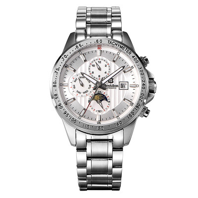 

Bestdon 7108G Men's Sport Waterproof Stainless Steel Band Luminous Pointer Auto-Mechanical Watch w/ Calendar（Silver + White）