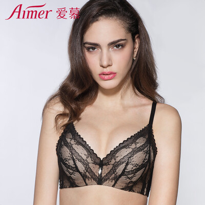 

Amour underwear romantic impression 44 full cup hole thin mold cup ladies large size bra sexy lace AM110421 black A80