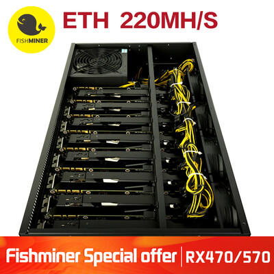 

(Fishminer) 8 RX470 / 570 Карточки 220 Mhash / s Rig ZEC ETH Mining Machine Монета Mining Blockchain Antminer хост-компьютер Bitco