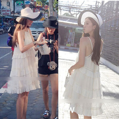 

Платье для пляжного отдыха Beach Beach Frill Bundle Halter White Платье для феи одежд Sexy Thin Dress