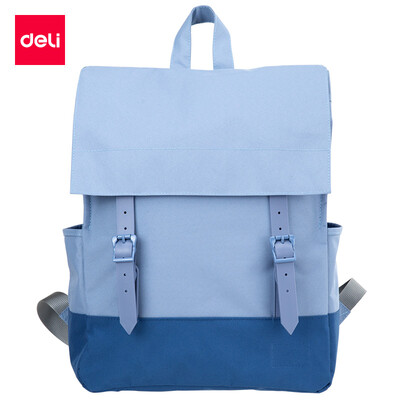 

Deli deli large capacity Korean version of the school wind bag student color collision backpack storage bag sky blue 69450