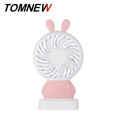 

TOMNEW Mini USB Fan Portable Rechargeable Table Desk Linglong Rabbit Handheld Personal Handy Fan LED Light for Travel with Sling