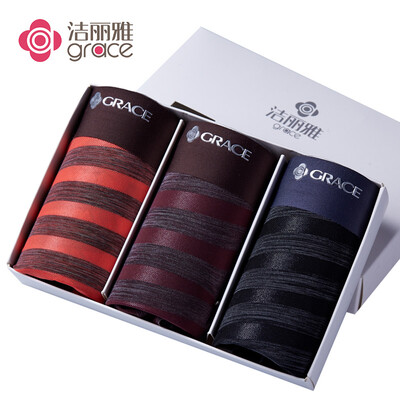 

Jie Liya Grace Mens Ice Silk Translucent Seamless Boxer Waist Panties Breathable Sexy Striped Mings Four Corner Pants Head Three Gift Boxes Mixed Color L