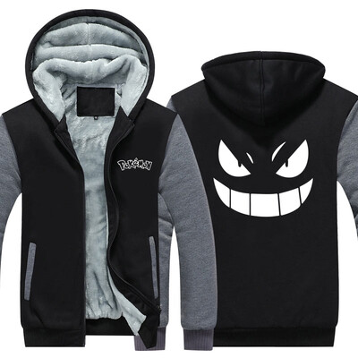 

2018 New USA SIZE Anime Pokemon Go Pocket Monster Gengar Coats Mens Hoodies Sweatshirts Winter Thicken Fleece Clothing