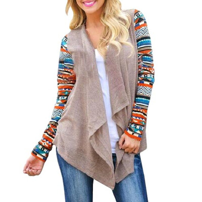 

CT&HF Women Geometric Printed Stitching Knitted Cardigan