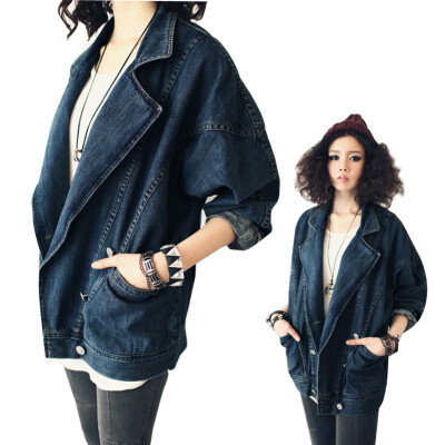 

Women Retro Batwing Sleeve Denim Coat Outerwear Big Lapel Cowboy Jacket