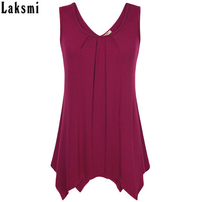 

Timeson Summer Sleeveless Irregular Hem Solid Tee Women Tanks Long Loose Tunic Casual Vest Plus Size  Female Knitted Tops