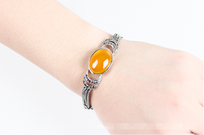 

Thailand Silver Gemstone Bracelet Retro Green Chalcedony Agate 925 Silver DIY Stone Inlay Send Gifts for Girls Silver Ornaments