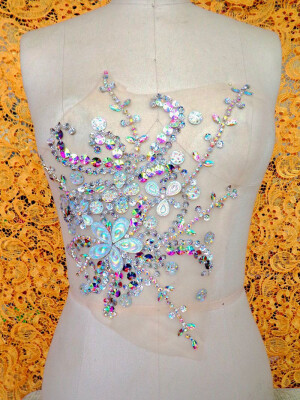 

Handmade clear AB colour sew on Rhinestones applique crystal patches with stones sequins beads 2822cm