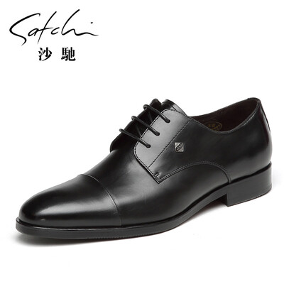 

SATCHI business shoes mens pointed business tie leather shoes Derby toe leather 87877026Z black 38