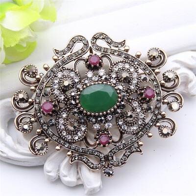 

SUNSPICE MS Turkish Vintage Flower Resin Brooch Pins Antique Color Round Brooches Jewelry Ethnic Bohemia Hijiab Lapel Corsage