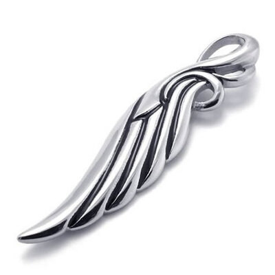 

Hpolw Mens&Womens Stainless Steel Casting High Quality Vintage Silver Angels Feathers Wing charm Pendant Necklace18-26 inch