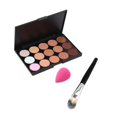 

15-Colors Makeup Concealer Palette + Powder Foundation Brush + Sponge Puff Black