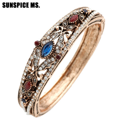 

New Style Turkish Vintage Flower Bangle Cuff For Women Banquet Jewelry Antique Gold Color Resin Fine Bracelet Retro Bijoux Gift