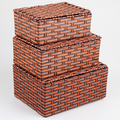 

YoujialiangpinPlastic leather woven multi-purpose storage basket storage box storage box pure hand-woven storage basket storage box 3 sets of coffee color