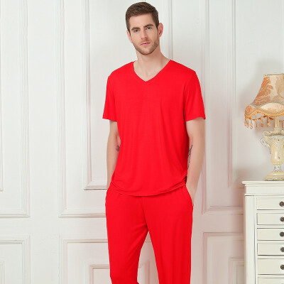 

Pajamas Men with Short Sleeve Bamboo Fiber Sleep top&bottom sleep set 2 Pieces set bamboo fiber soft sleepwear Spring Summer