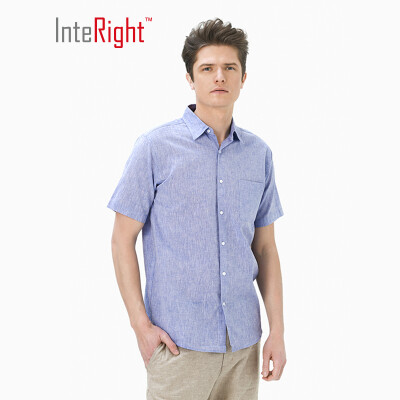 

INTERIGHT Short Sleeve Shirt Mens Cotton Blend Casual Shirt Short Sleeve Denim Blue L