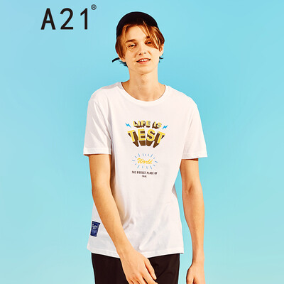 

A21 summer mens slim round neck letter printed short-sleeved T-shirt male 4821330167 light pink 18092AXL