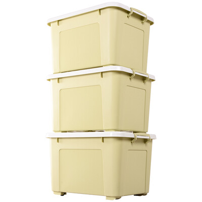

Baicaoyuan plastic storage box storage box cargo sundries storage box tote large belt pulley 60L 3 loaded Nordic green