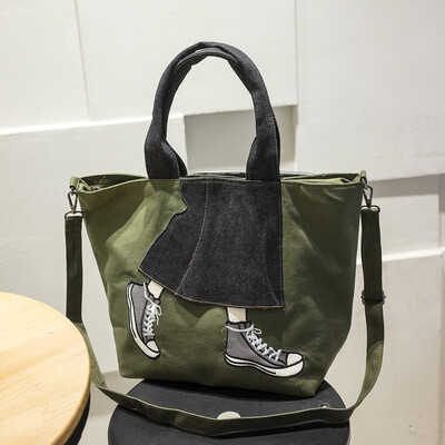 

Hot sale mothers day presents fashion canvas shoulder handbag bag contrast color cowboy skirt leisure travel large womens bags