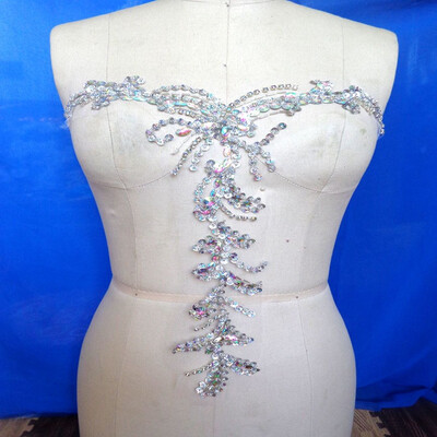 

Ручная чистка AB цвета кристалл патчей шить на обрезки Rhinestones аппликация с камнями блестки бисером 40 * 10 см для платья