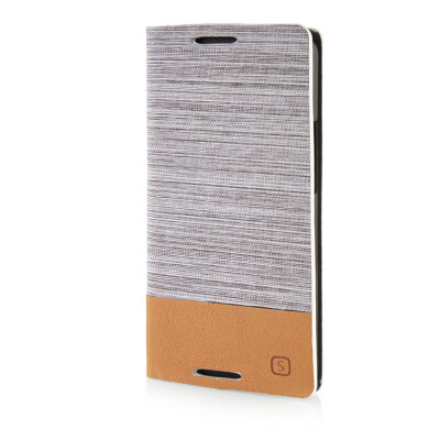 

MOONCASE Canvas Design Leather Side Flip Wallet Pouch Stand Shell Back ЧЕХОЛ ДЛЯ HTC One M7 Light Brown