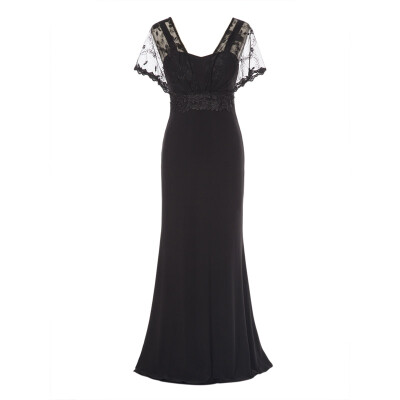 

CAZDZY A-Line V-Neck Short Sleeves Appliques Lace Floor-Length Evening Dress