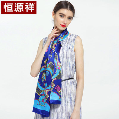 

Hengyuanxiang silk scarf female spring&autumn silk large scarf shawl wild scarf summer sunscreen exquisite gift box 50M18709 Baolan