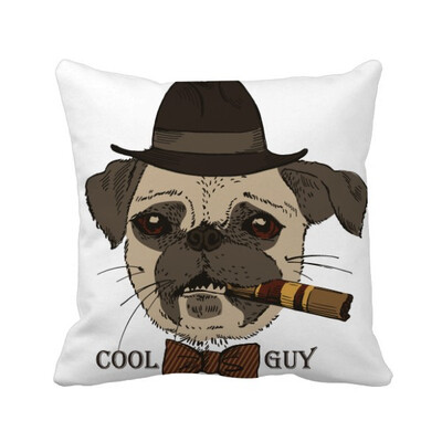 

British Style Gentle Smoke Dog&Cigarette Square Throw Pillow Insert Cushion Cover Home Sofa Decor Gift
