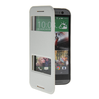 

MOONCASE View Window Leather Side Flip Pouch Stand Shell Back ЧЕХОЛ ДЛЯ HTC One 2 (M8) White